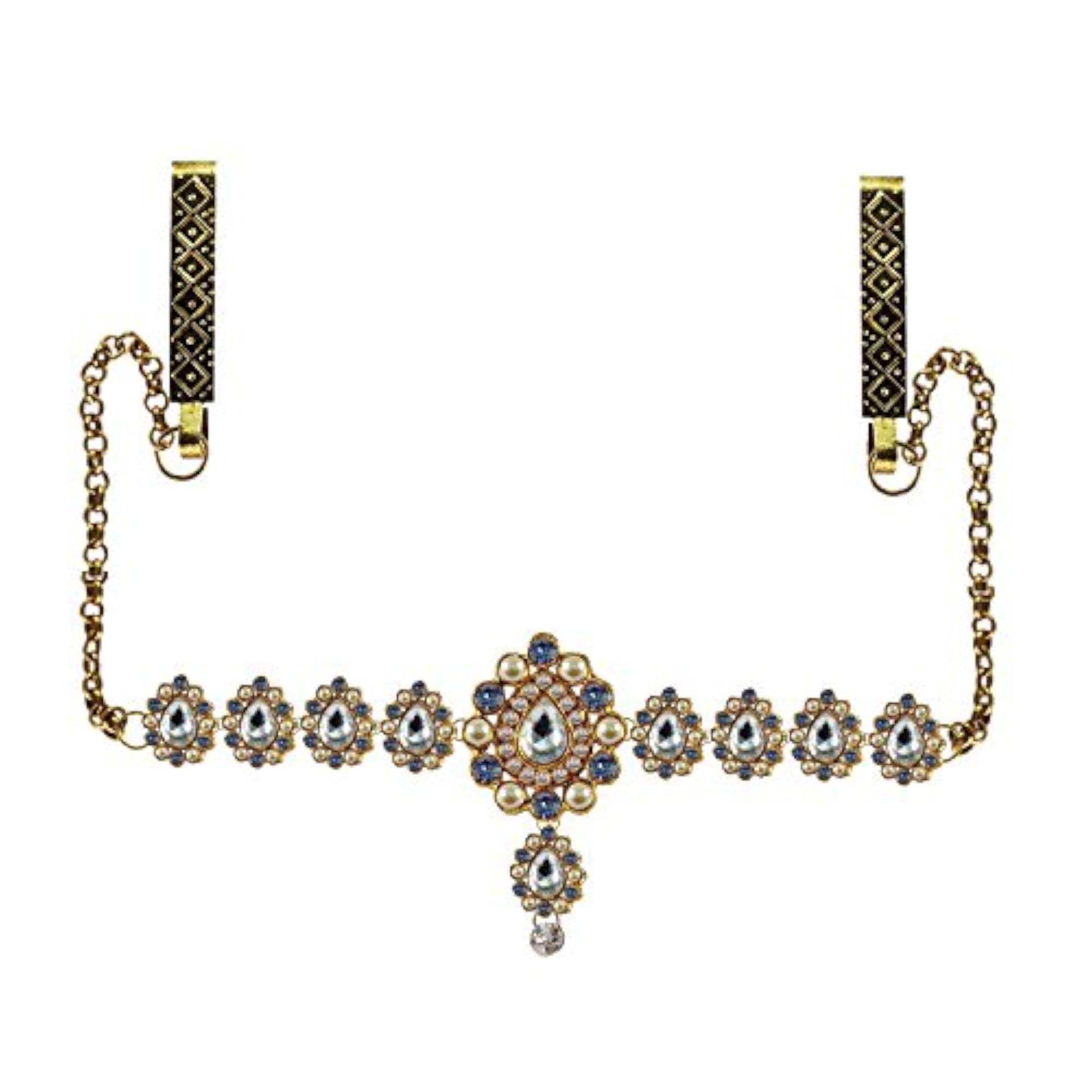 Women's Multi Stone Stud Platted Brass Waist Belt, Multicolor